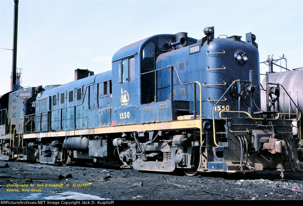 CNJ, Central Railroad of New Jersey RS3 1550, rest in Kearny, New Jersey. February 12, 1977. 